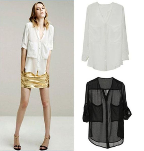 

fashion new women chiffon shirt female blouses long sleeve shirt casual girls chiffon blouse shirts ladies plus size woman coo6784285, White