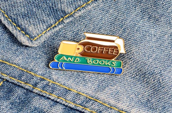 

cute coffe and books letter small funny enamel brooches pins for women demin shirt decor brooch pin metal kawaii badge fashion jew7543966, Gray