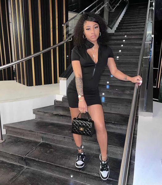 

new high neck short wrapped hip dress women's zipper dress, White