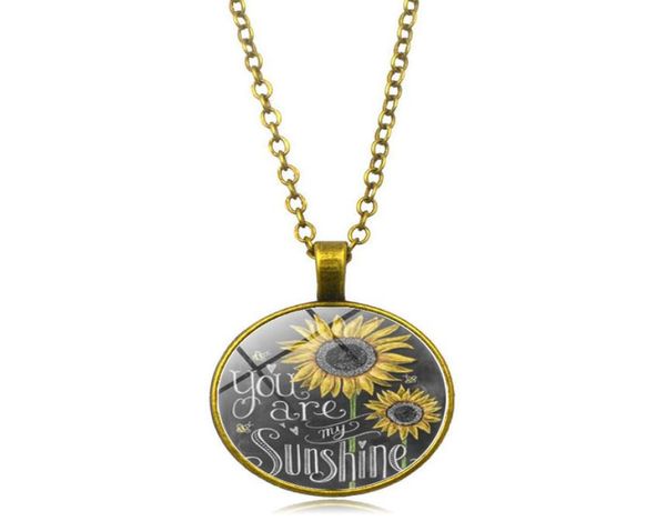 

fashion glass convex necklace pendant necklace retro necklaces for women's gifts jewelry you are my sunshine2082945, Silver