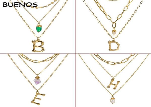 

pendant necklaces buenos multilayer letter initial necklace women az fashion pearl zircon natural stone gold chain jewelry1085085, Silver