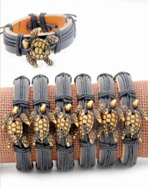 

senhua jewelry whole 12pcslot imitation bone carved cute sea turtles leather bracelets surfer wrap hemp bangles gifts mb1545417147, Black
