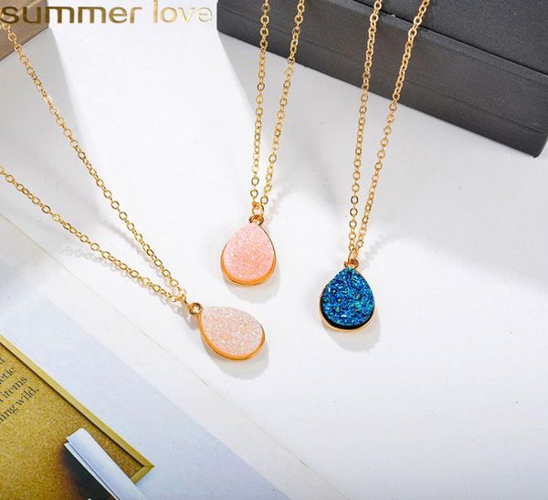 

trendy resin stone druzy necklaces drop shape stone necklaces pendants for women gold pendant necklace fashion summer jewelry wh3202993, Silver