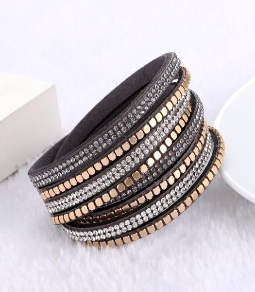 

fashion jewelry crystal wrap bracelets bangles for women rhinestone leather bracelet crystal charm braclets christmas gift7869913, Golden;silver