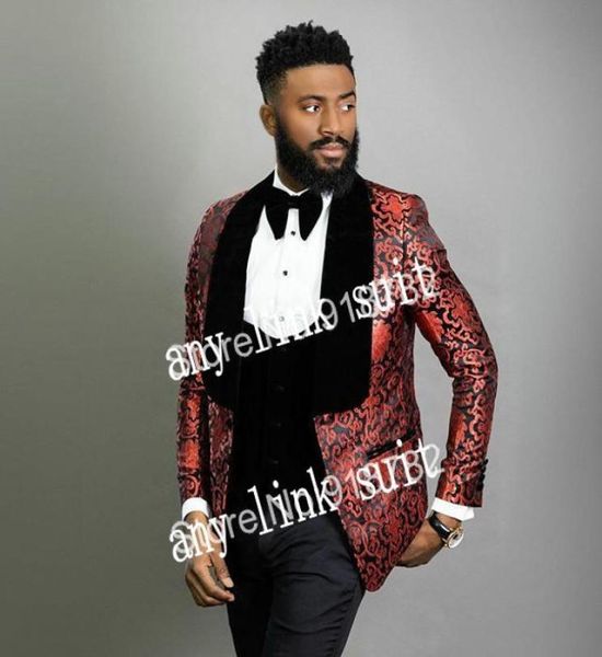 

popular one button wine pattern groom tuxedos shawl lapel groomsmen mens suits weddingpromdinner blazer jacketpantsvesttie 4310240, Black;gray