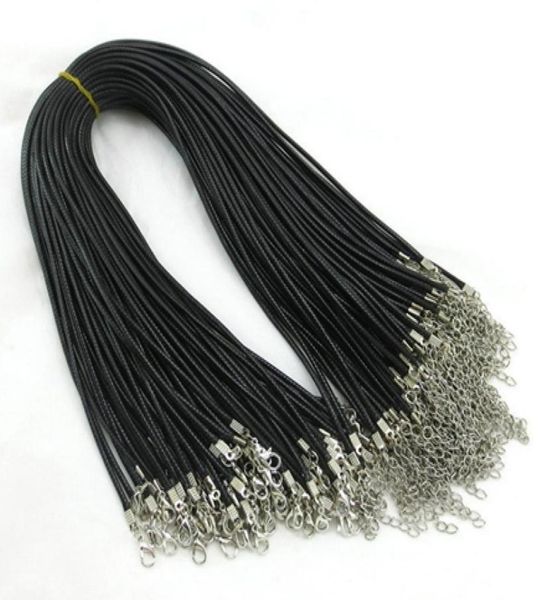 

100pcs 1.5mm black wax leather chains bracelets beading cord string rope wire 45cm+5cm extender bracelet chainlobster clasp diy7651491, White;red