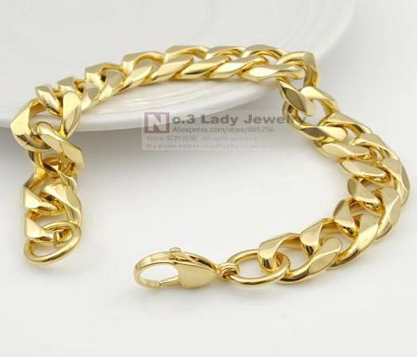 

205cm 12mm 18k goldplated bracelet curb cuban link chain stainless steel mens highquality whole jewelry wb5143152700, Silver