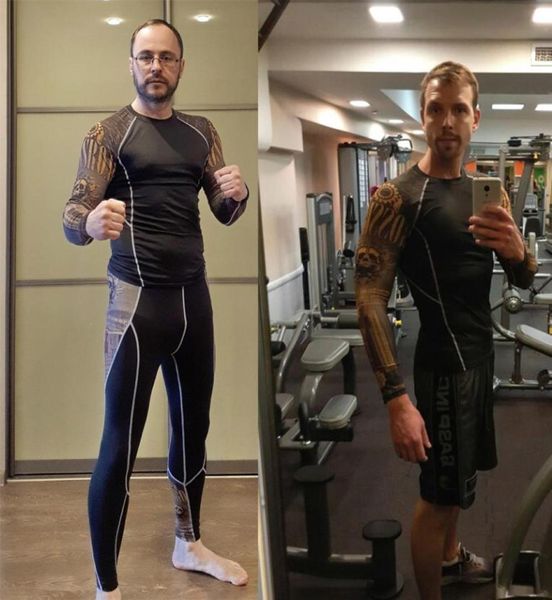 

fitness clothes 2 piece tracksuit men sports tights gym running training compression clothes thermal underwear jogging suits 4xl4292841, Black;blue