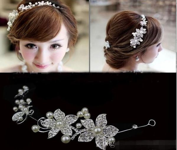 

bride jewelry silverred crystal flower bride headdress soft chain wedding hair ornaments decorated headpieces8493901, White