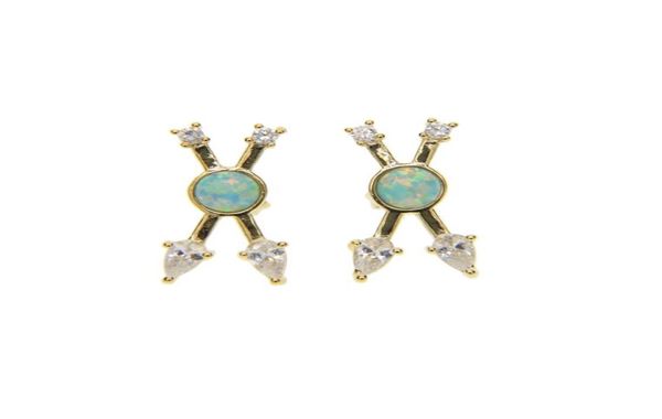 

fashion european criss x design white cz with green fire opal unique fashion classic women ladies 18k gold plated cross earring4823225, Golden;silver