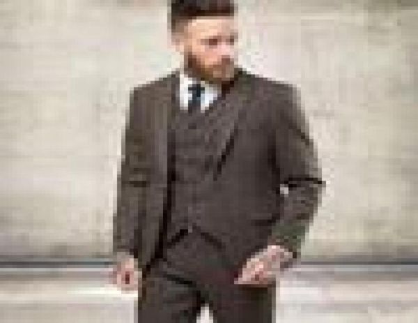 

new custom tweed wool men suits winter formal skinny wedding tuxedos gentle modern blazer 3 piece men suitsjacket pantsvest 681296931, Black;gray