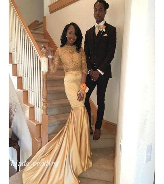 

new arrival long sleeve gold arabic evening dress modest african mermaid satin formal party gown custom made plus size8270573, Black;red