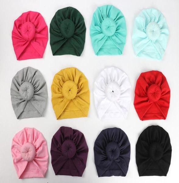 

fashion cute infant baby kids toddler children ball knot indian turban colorful spring cute baby donut hat solid color cott4135811, Yellow