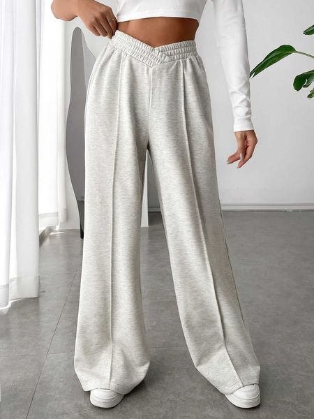 

women's solid asymmetrical wide leg sweatpants, White