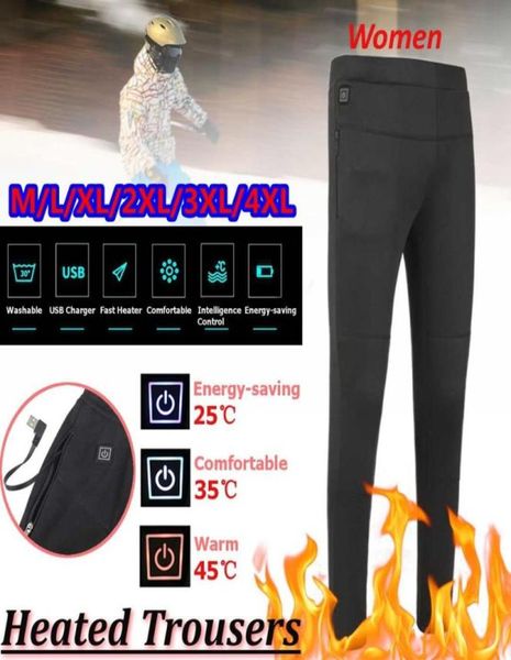 

women heating trousers winter outdoor hiking fever high waist leggings trousers slim thickened usb charging heated pants4073601, Black;green