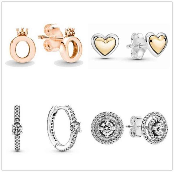 

authentic 925 sterling silver earring two tone domed golden heart stud earrings for women wedding gift jewelry1622341