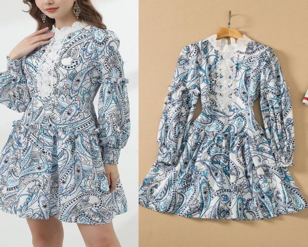

highquality palace style standneck lace stitching puff sleeves dress1005316, Black;pink