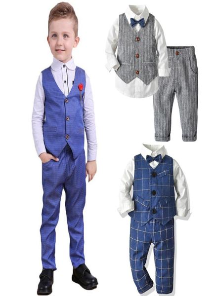 

clothing sets springautumn baby boy gentleman suit white shirt with bow tiestriped vesttrousers 3pcs formal kids clothes set1408406