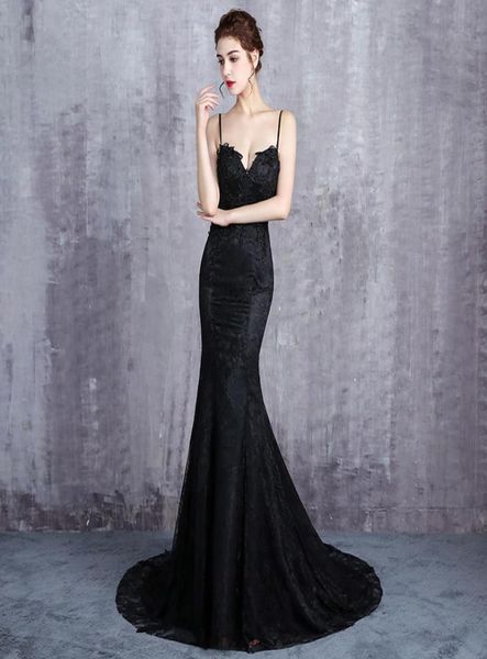 

black mermaid lace longwedding dresses with straps open back women modern non white reception gowns simple elegant custom made1106730