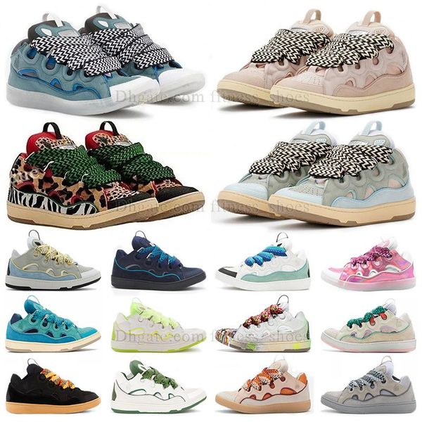 

2023 new fashion casual shoes mesh weave lace up pink light blue leopard anthracite leather platform shoe nappa calfskin embossed chaussure, Black