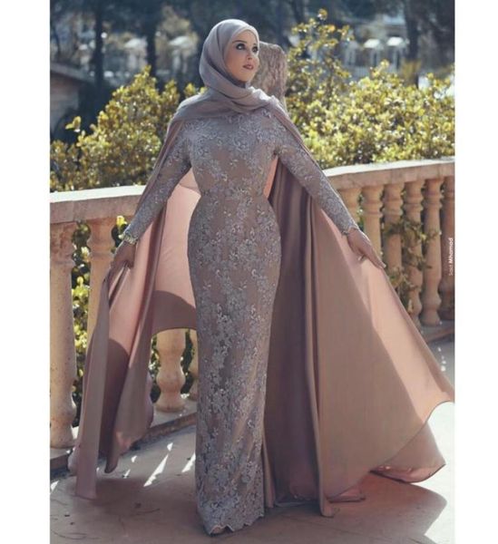 

classy muslim lace evening dresses high neck appliqued sheath plus size prom gowns with cape long sleeves vestidos de fiesta forma7446649, Black;red
