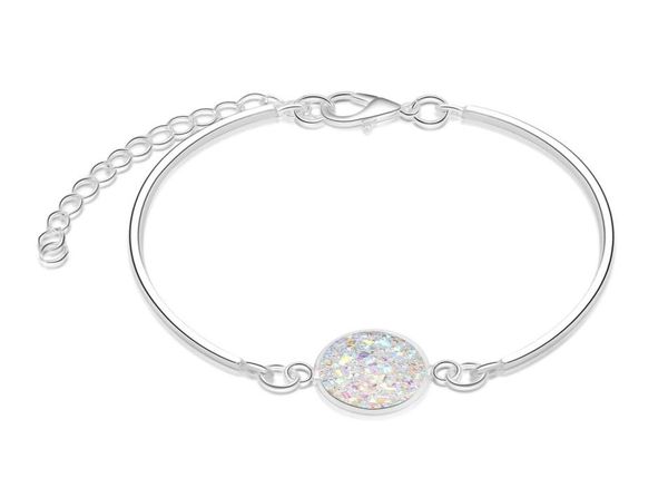 

trendy raw stone round bangle stainless steel chain personalized charm adjustable women bracelet6214743, Black