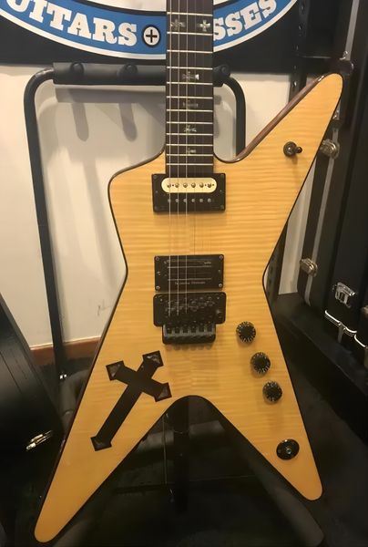 

southern cross dimebag darrell 333 flame maple natural electric guitar abalonecross inlay, floyd rose tremolo bridge & whammy bar, black har