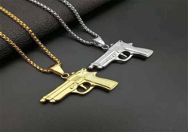 

316l stainless steel jewelry nameplate necklace for men gold color m1911 pistol pendant with cubic zirconia necklaces for women6646645, Silver
