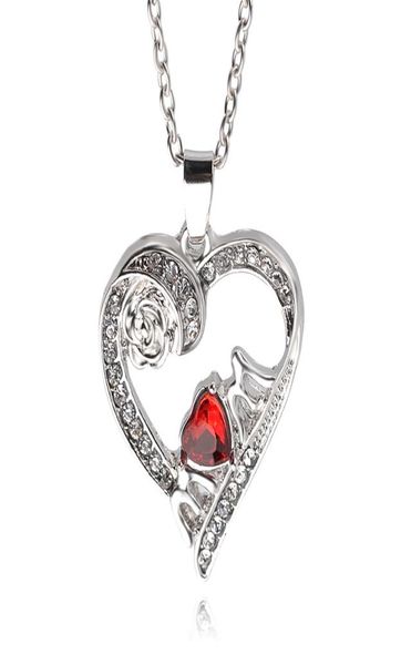 

dhl mothers day gift carvings of roses red crystal heartshaped necklace european and american accessories whole9114094, Silver
