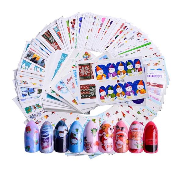 

140pcs christmas mixed nail decals colorful nail art stickers water transfer full wraps nail art tattoo water decals decor la1577183703, Black