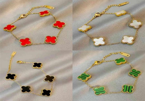 

net red new four leaf clover bracelet female fritillaria multiflora good luck titanium steel bracelet7834035, Black