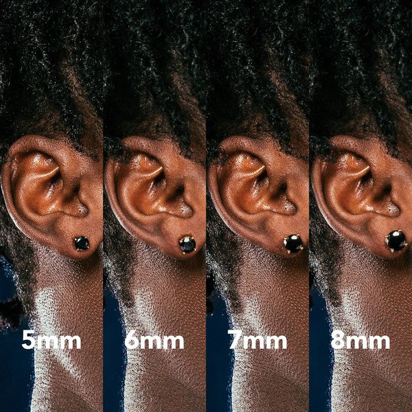 

hip hop rapper men stud earrings jewelry silver big diamond black colored zircon earrings night club jewelry accessories 3mm 4mm 5mm 6mm 7mm, Golden