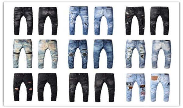 

designer jeans for men skinny jeans ripped holes jeans motorcycle biker denim pants ai brand fashion hip hop famous brand denim pa7229843, Blue