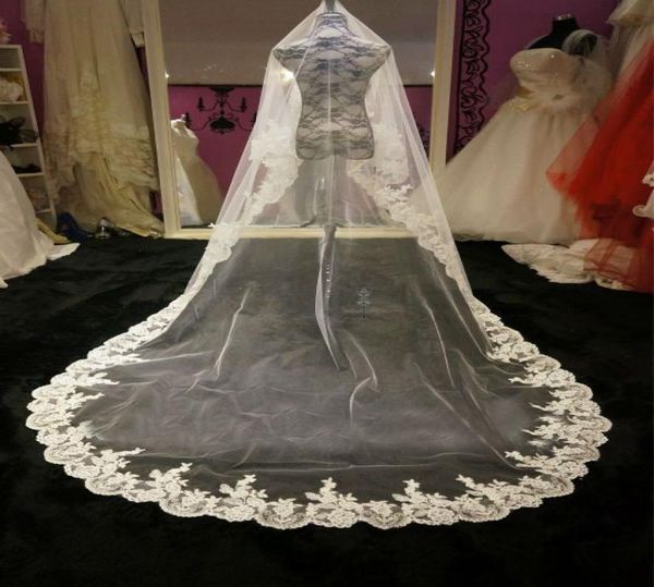 

2019 gorgoeus style in stock lace edge long bridal veils ivory white tulle veils for wedding bridal accessories2367000, Black