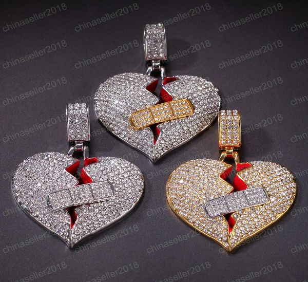 

2019 new men hip hop jewelry iced out chain heart pendant necklace fashion broken heart bandage choker women necklaces birthday gi3061201, Silver