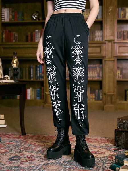 

women's academia cross moon star sweatpants, White