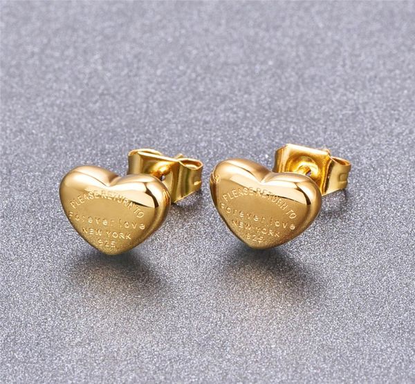 

titanium rose gold color heart stud earrings love forever stainless steel woman stud earrings nice gift1768121, Golden;silver