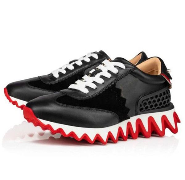 

with box loubutins christians red-bottomes perfect brands outdoor couple sports low cut loubishark sneakers for men women casual flats shoes, Black