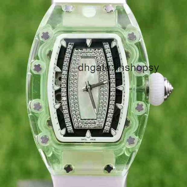 

aluxury watch date richa milles business leisure rm0702 fully automatic mechanical watch green crystal tape fashion female, Slivery;golden