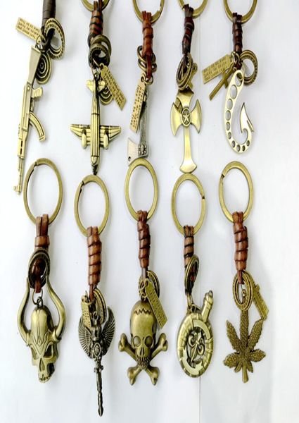

new arriver retro 20pcs lots mix style cowhide leather key ring copper key chain fashion key ring jewelry gift for man5161461, Slivery;golden