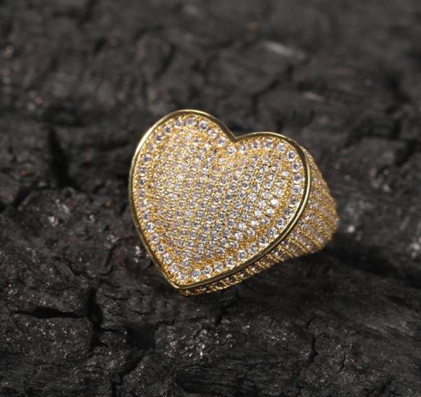 

hip hop new men039s big heart full zircon men ring famous brand iced out micro pave cz rings punk rap jewelry size47485587640304, Silver