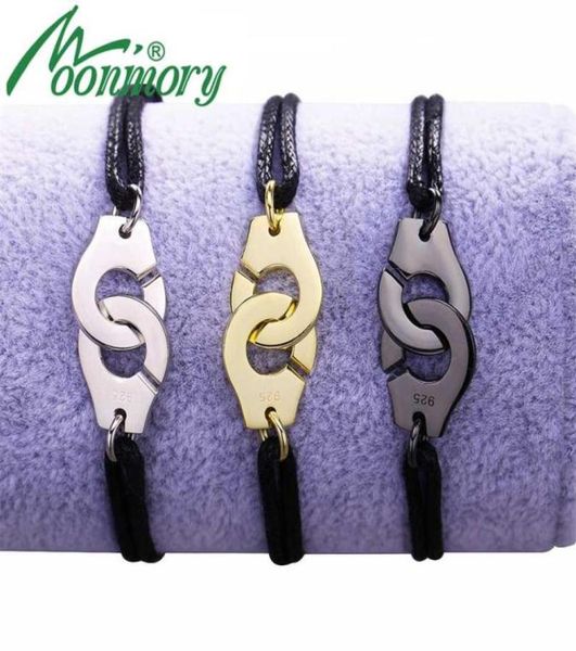 

moonmory silver handcuff bracelet 925 sterling silver wedding bracelets for women and men menottes adjust france style jewelry 2205965835, Black