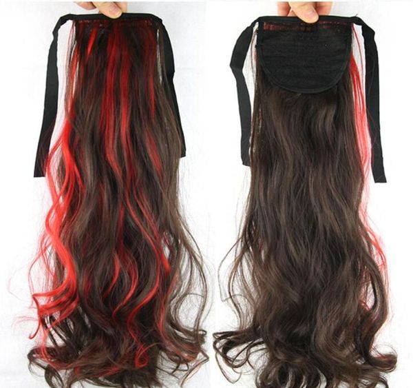 

057 synthetic ponytail long straight hair 16quot22quot clip ponytail hair extension blonde brown ombre hair tail with drawstr2660128, Black