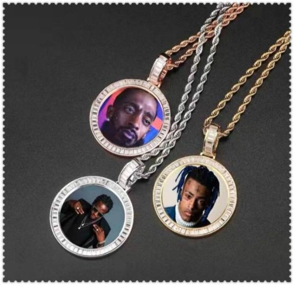 

custom po round pendant necklaces for men women hip hop designer bling diamond picture pendants friend family jewelry love gift9707507, Silver