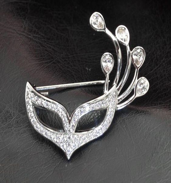 

popular beautiful lady girls flower collar rhinestone crystal silver plated fox mask brooch pin for gift whole 12 pcs8913792, Gray