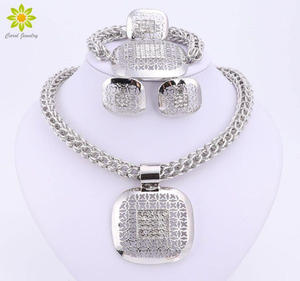 

dubai silver plated fine african beads jewelry sets nigerian wedding accessories bridal collar costume earrings necklace set1998704, Slivery;golden