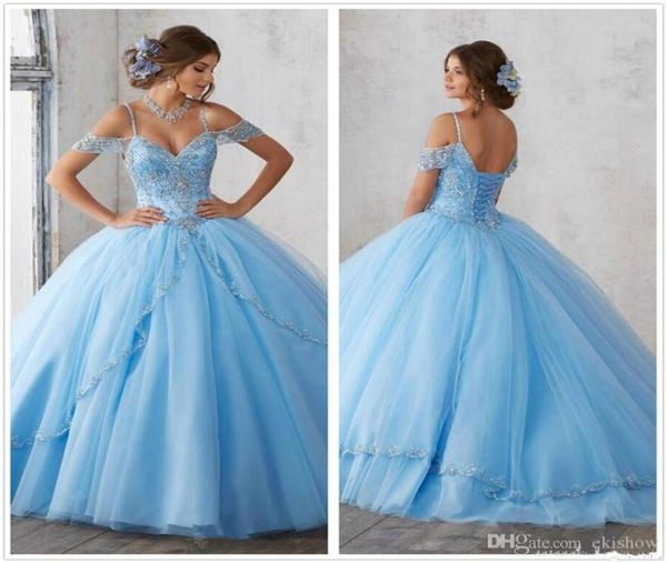 

luxurious crystal strapless ball gown quinceanera dresses sweetheart floral puffy rhinestone organza tiered skirts sweet prom gown1652181, Blue;red