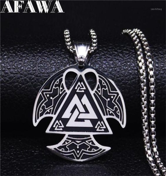 

afawa nordic viking stainless steel ax necklace for men silver color big necklaces pendants jewelry gargantilla n4022s0213541855