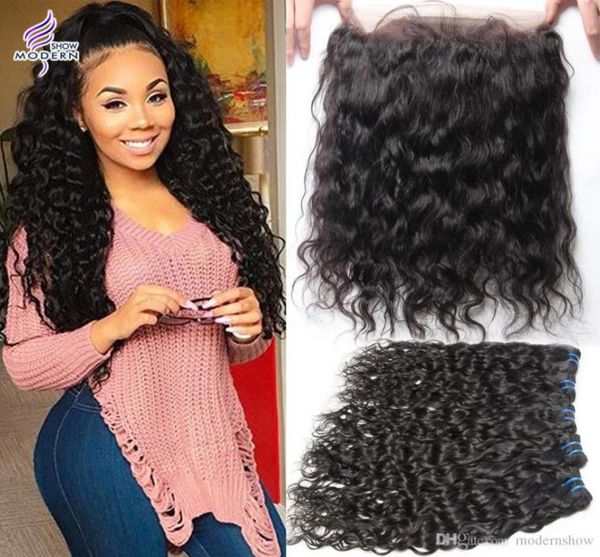 

360 lace frontal with bundles wet and wavy brazilian virgin hair with lace frontal brazilian human hair weave bundles with 360 lac7583290, Black;brown
