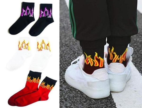 

men fashion hip hop hit color on fire crew socks red flame blaze power torch warmth street skateboard cotton long socks7141294, Black